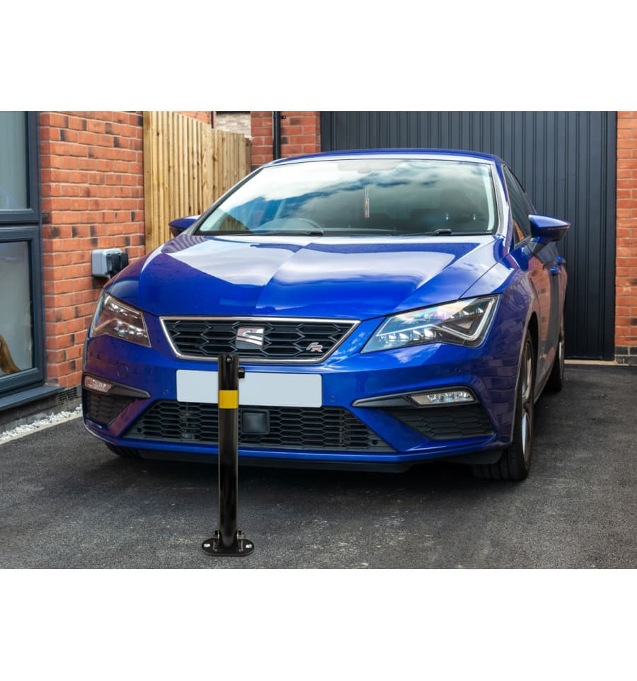 610 Black Fold Down Parking Post with Yellow Reflective Band 2